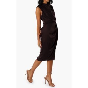 Petal and Pup Dina Sleeveless Satin Midi Dress Black Brown NEW Large